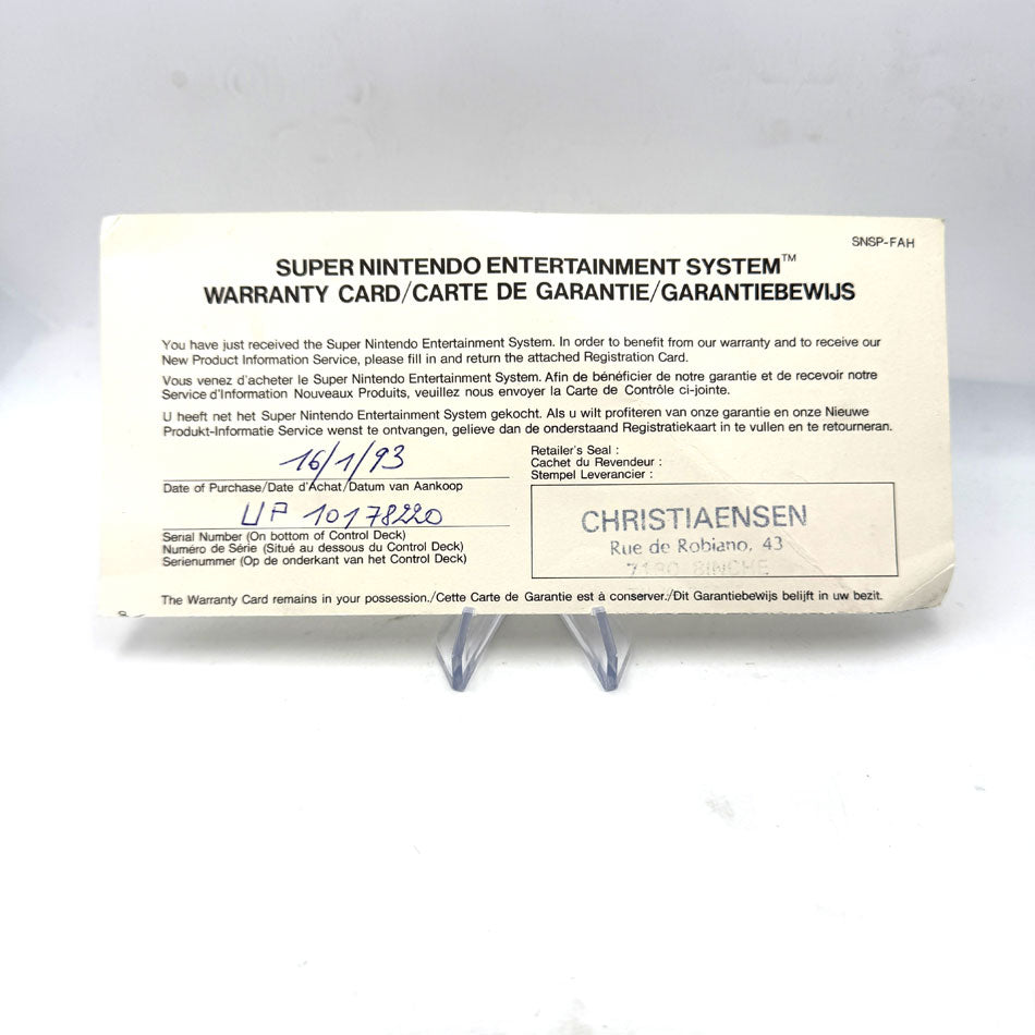 Notice Carte de Garantie Super Nintendo