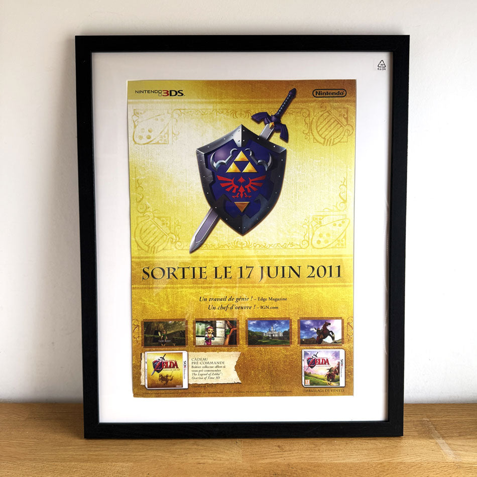 Poster publicitaire The Legend Of Zelda Ocarina Of Time 3D Nintendo 3DS (Cadre inclus)
