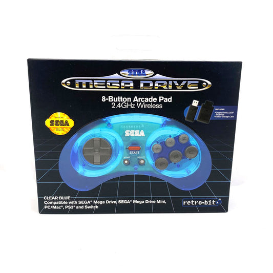 Manette Retro-Bit Sans Fil Sega Megadrive 8 Button Arcade Pad Wireless Clear Blue (Neuve)
