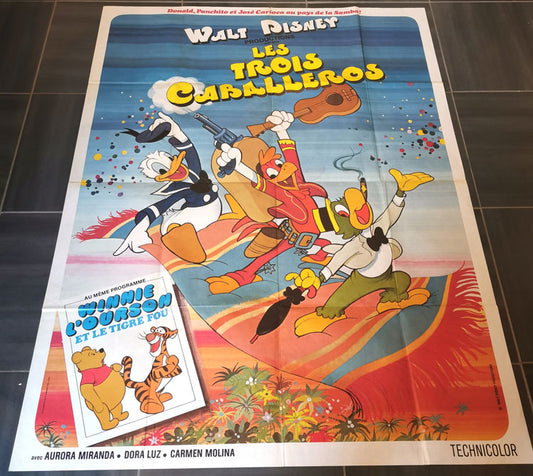 Affiche de cinéma originale Les Trois Caballeros Walt Disney Format 120x160