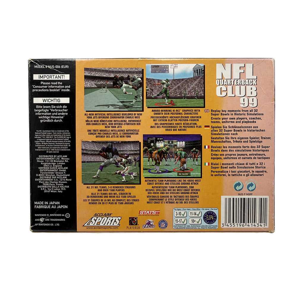 Boite et notices NFL Quarterback Club 99 Nintendo 64