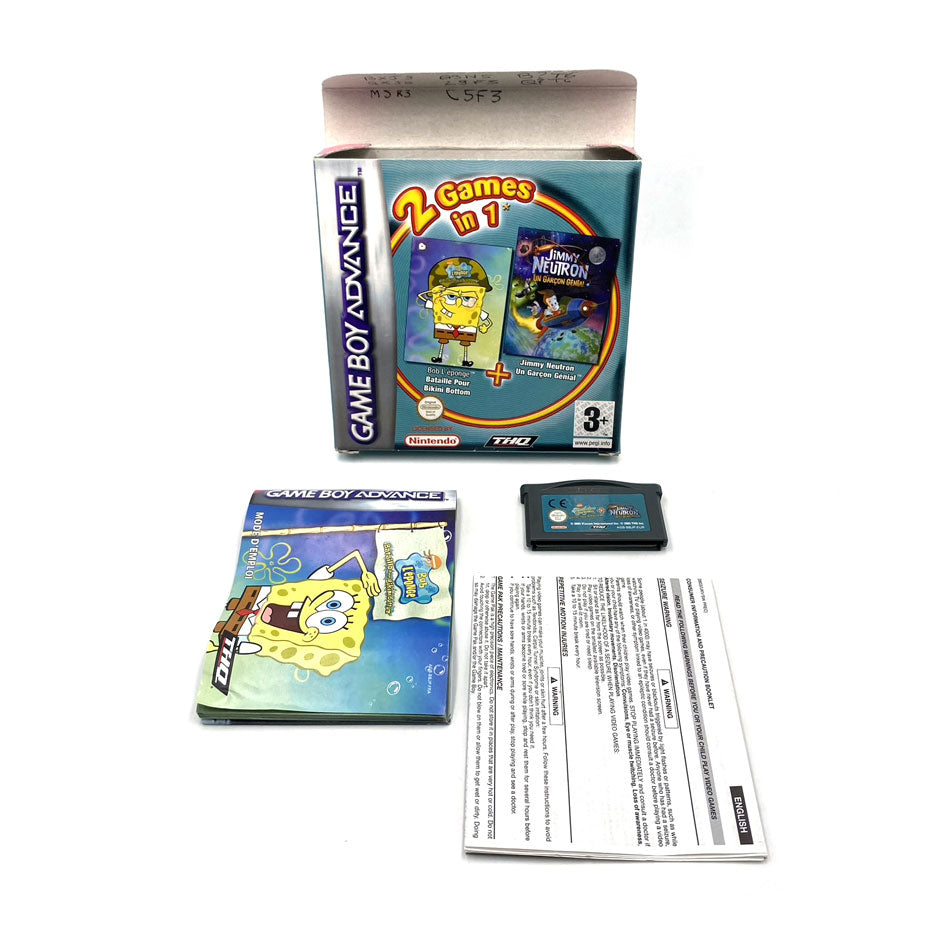 2 Games in 1 Bob L'Eponge + Jimmy Neutron Nintendo Game Boy Advance